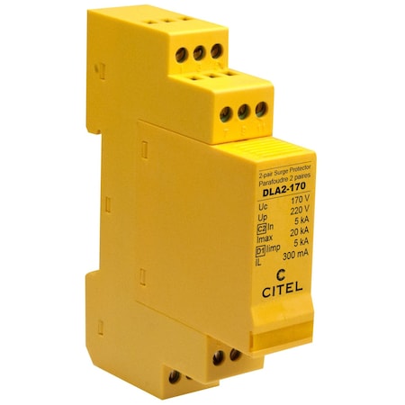 Dual Pair DIN Rail Data Line Protector, 1-Pair (4 Wire+ Ground), 170V, Ul 497B